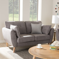 Baxton Studio R2006-Grey-LS Miranda Mid-Century Modern Light Grey Fabric Upholstered Loveseat